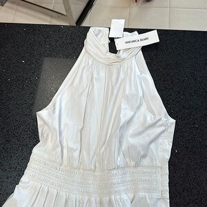 White dress sleeveless with elastic waist ankle length